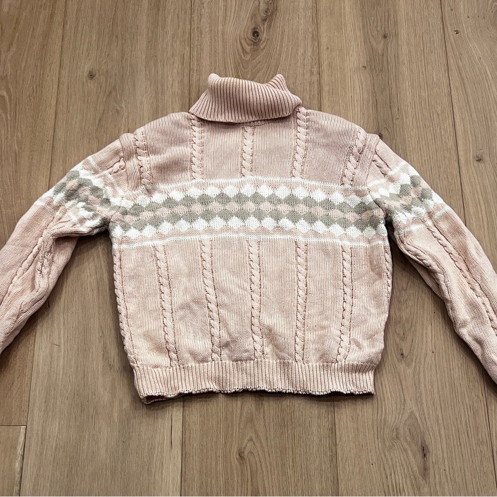 Jeanne Pierre Cottagecore Vintage 80s Cable Knit Sweater Blush Pink Fair Isle: M